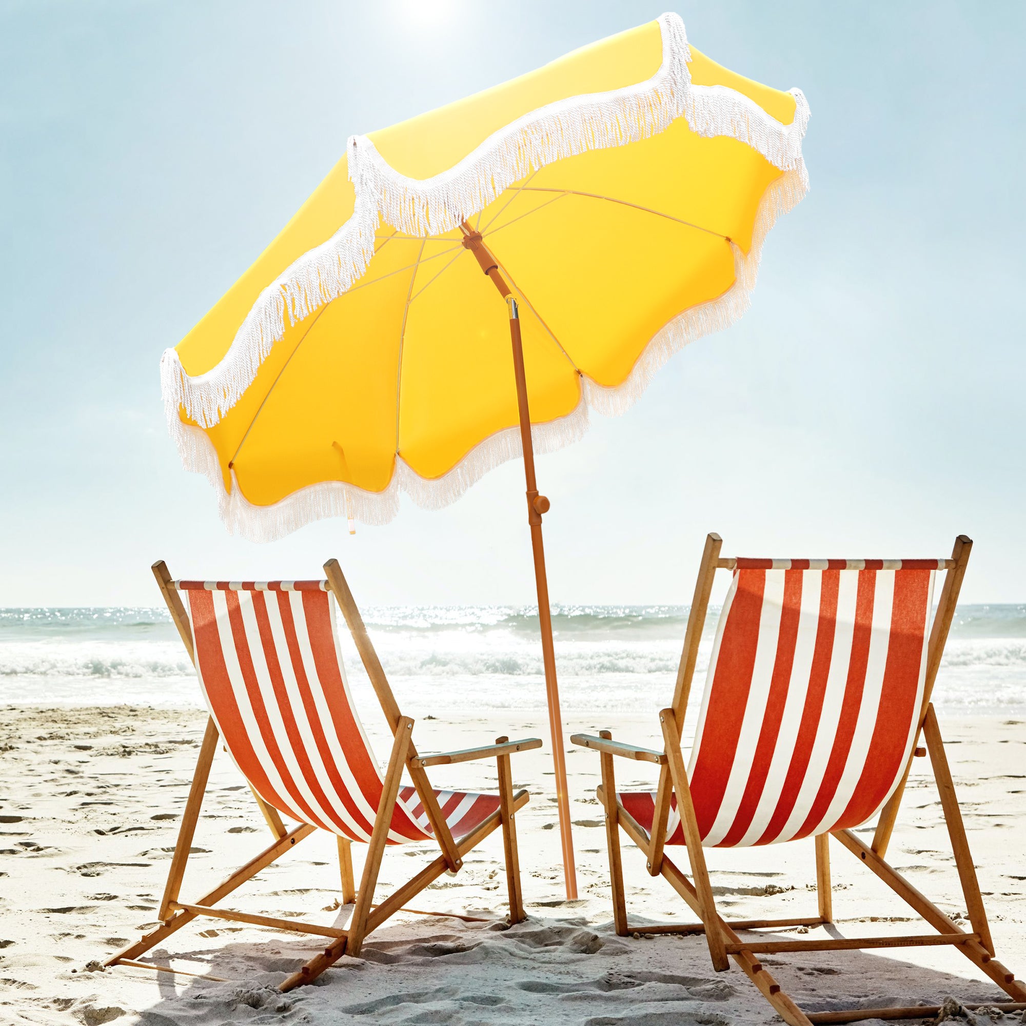 7ft yellow patio umbrella Ainfox 7.5 ft Two Colored Summer Straight And White With Umbrella Base Perfect for creating a shaded oasis over dining sets Lapco UM7VY 18 oz Vinyl