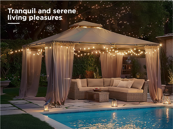 PHI VILLA 12x14FT Hardtop Gazebo Outdoor Aluminum Gazebo w/Curtain