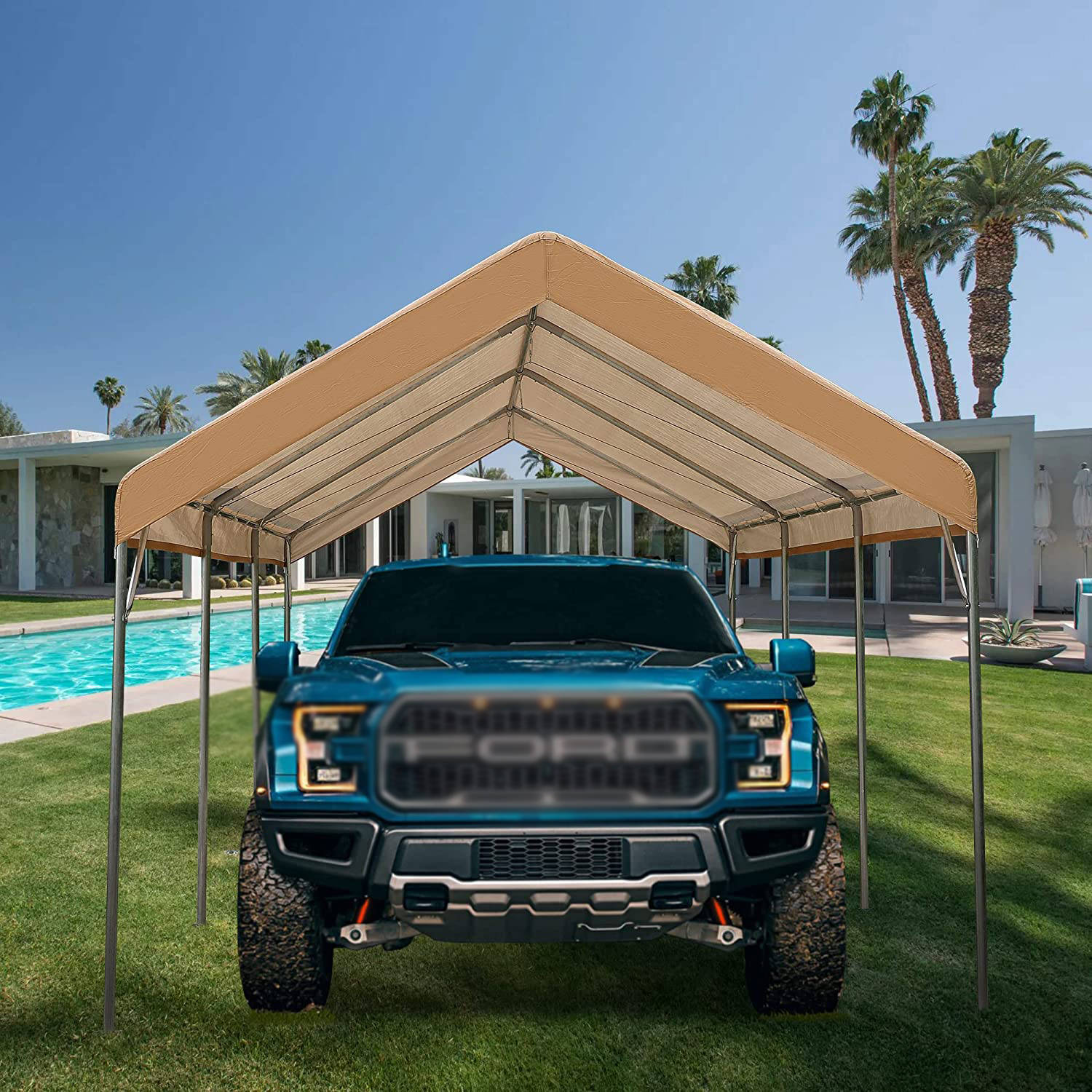 Carport, Heavy Duty 12x20ft Car Canopy, Outdoor Garage Shelter With Removable Sidewalls, Roll-up Ventilated Windows & Doors, UV Resistant Waterproof All-Season Tarp For Car, Truck, Boat, White | CA